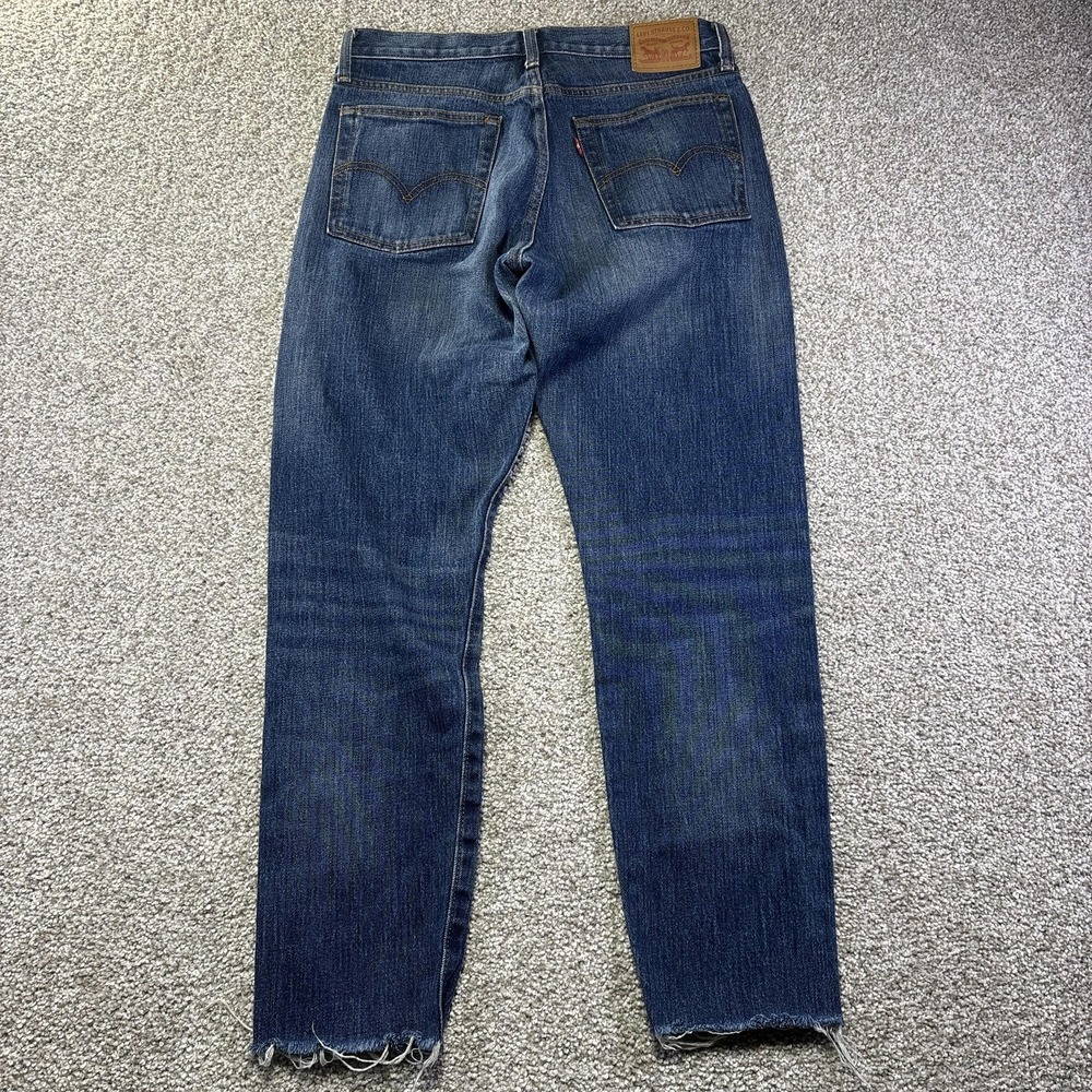 Levis Jeans‎ Womens 29 Blue Straight Leg Cone Stretch Denim Raw Hem Distressed